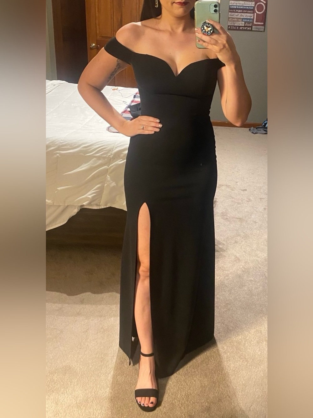 Black off shoulder long dress for homecoming or formal